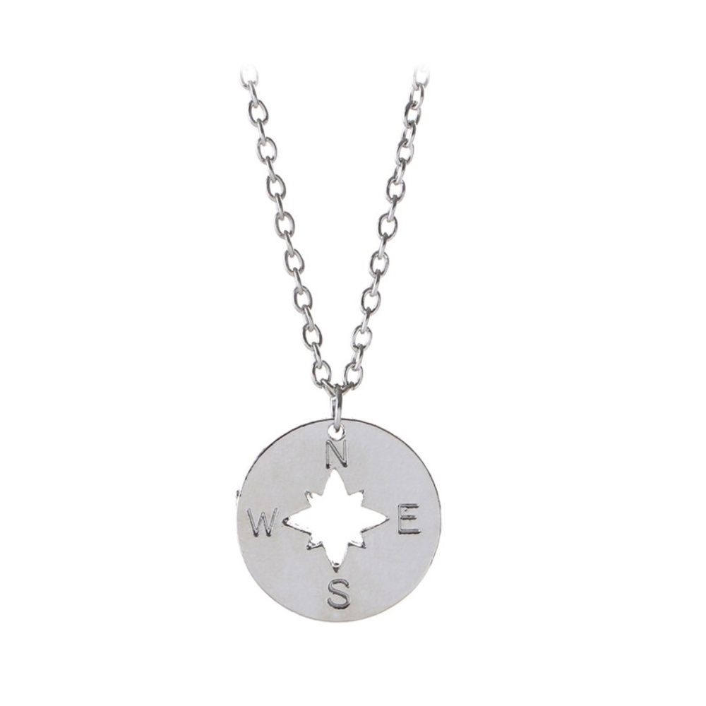 *ILARIA* Silver Compass Pendant Fashion Chain Necklace